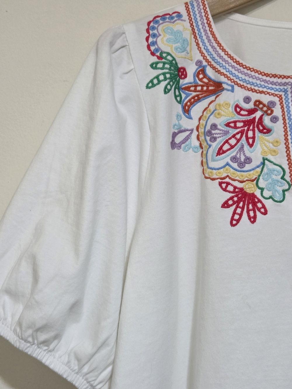 Talbots Embroidered Split Neck Top - Picture 4 of 11